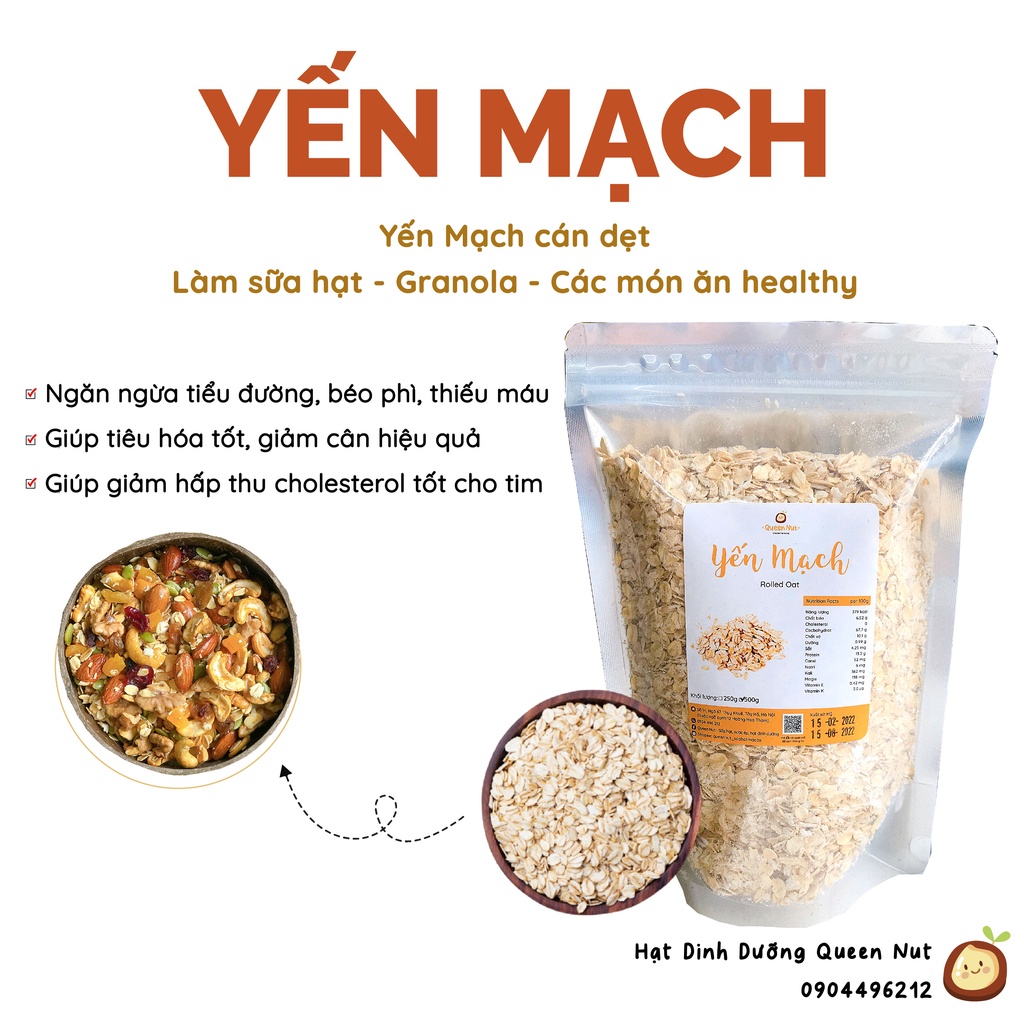 Yến mạch cán dẹt 500G - Nguyên liệu làm Granola / Sữa Yến mạch / Nấu cháo / Các món ăn healthy, giảm cân