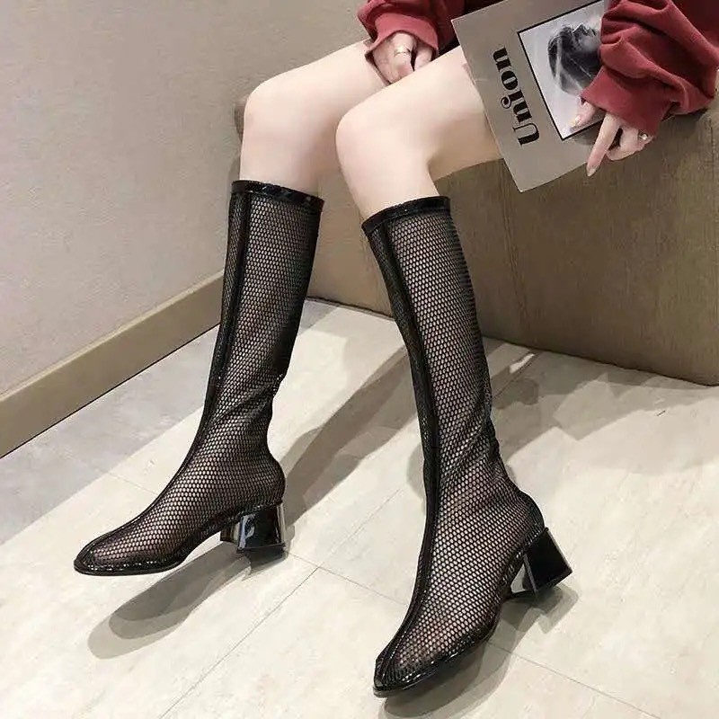 (ORDER) Boots lưới dáng cổ thấp/ cổ cao gót vuông 5cm