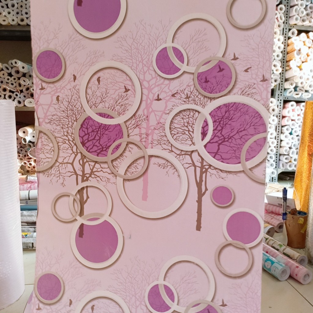 MỚI Decal giấy dán tường ô tròn 3D khổ 45cm keo sẵn bóc dán