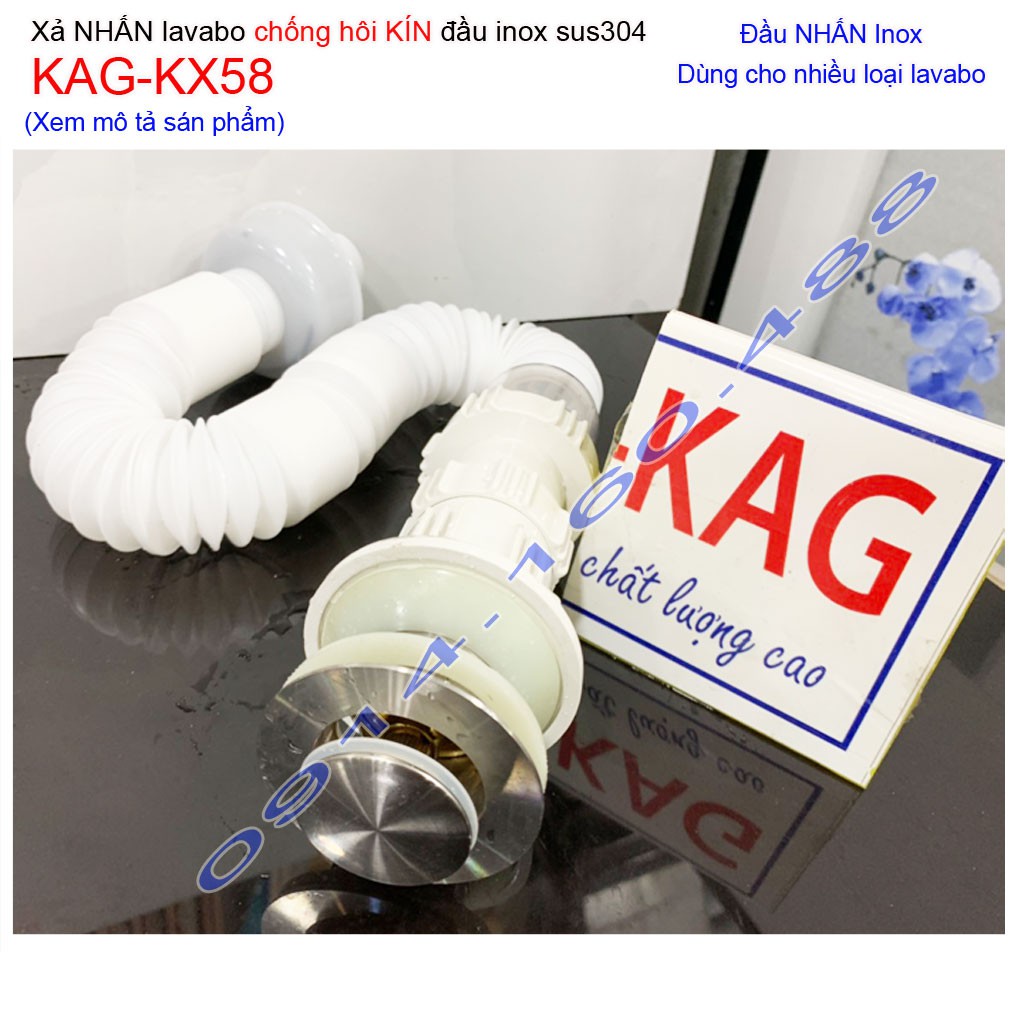 Xả nhấn tay lavabo KAG-KX58 chống trào ngược ngăn mùi hôi, bộ xả chậu rửa mặt thoát nước nhanh co bẻ ( xả ruột gà nhựa)
