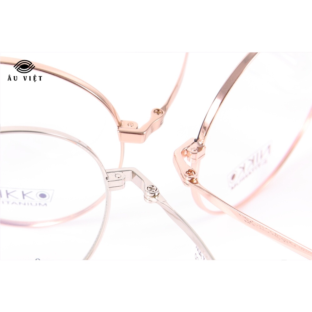 Gọng kính titanium Nikko 8208 nam nữ unisex dáng tròn màu bạc/vàng hồng/đen Full box cao cấp