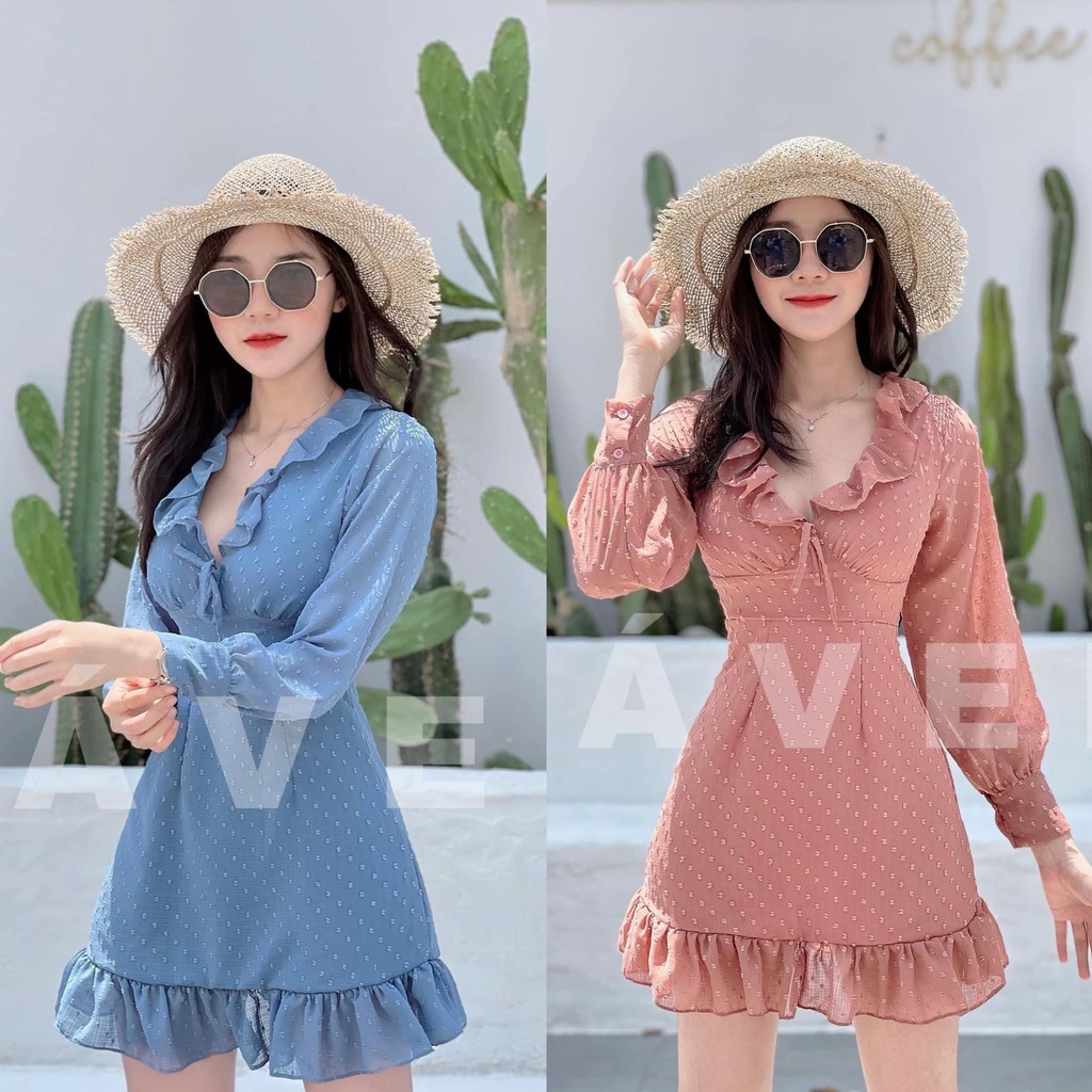 _Đầm Voan Bi thêu cổ tym bèo tiệc tùng hẹn hò xinh xắn PHS1593
