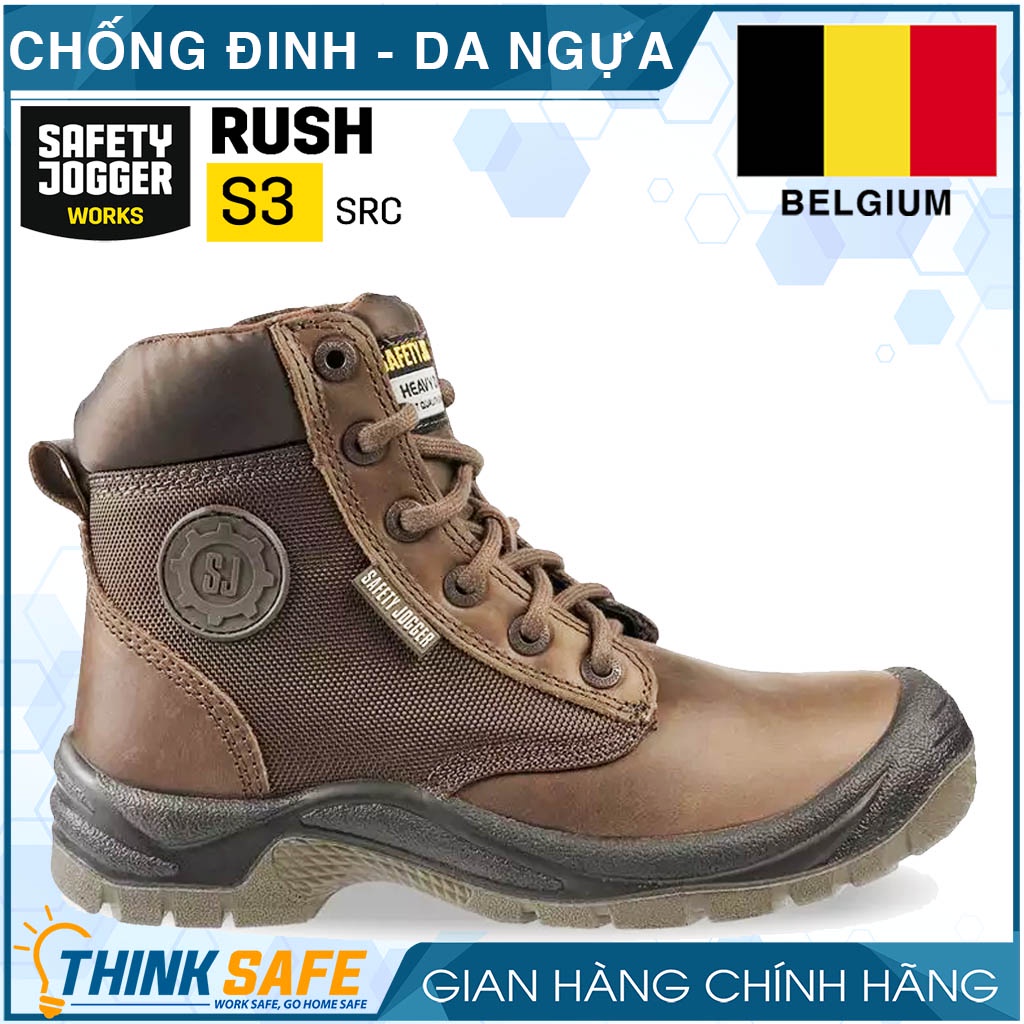 Giày bảo hộ lao động Jogger Rush S3 da ngựa siêu bền chống thấm nước giày bảo hộ lao động cao cổ Nâu (Hàng chính hãng)
