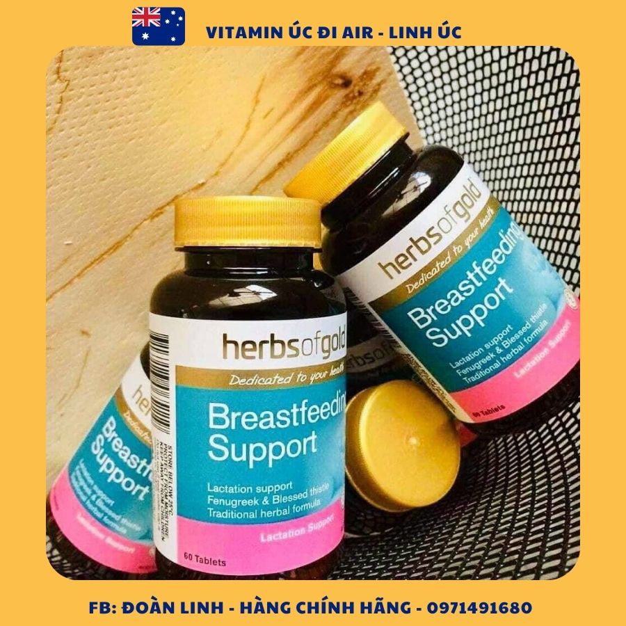 Viên Lợi sữa Úc Herbs Of Gold Breastfeeding Support 60 viên, Hàng Chuẩn Úc Đi Air