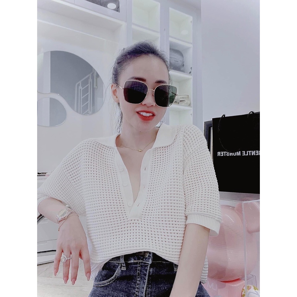 ( Hàng có sẵn )Áo lưới cổ bẻ nút tay con!.(kèm video ảnh thật)
