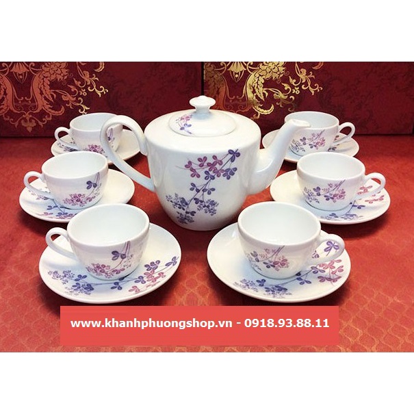 bộ ấm trà Cỏ Tím gốm sứ Minh Long - bộ ấm trà Cỏ Tím sứ Minh Long