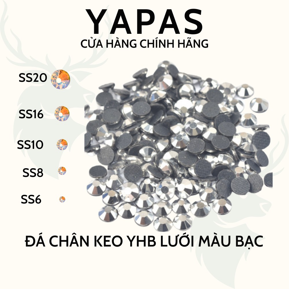 Đá đính móng chân keo YHB lưới siêu sáng màu Trắng Bạc 500 viên size 2mm - 5mm