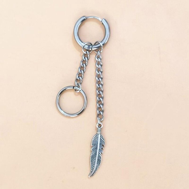flgo* 4 Pcs/set Fashion Long Chain Earring Men Women Simple  Stainless Steel Silver Earrings