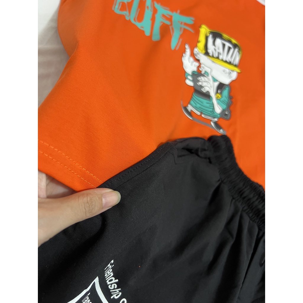 Bộ đồ bé trai Con Xinh cotton hình in Chú bé đội nón BUFF, thời trang mùa hè dành cho trẻ em từ 14 đến 45kg