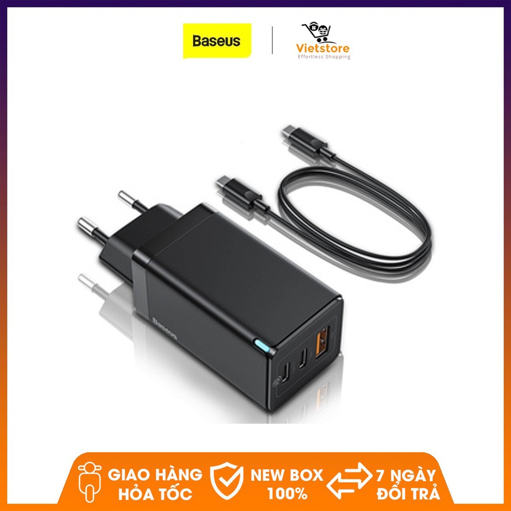 Củ Sạc Nhanh Baseus CCGAN65E2 65W GaN USB Type C QC3.0 Được Nâng Cấp Kèm Cáp Cho iPhone 12 11 Xiaomi