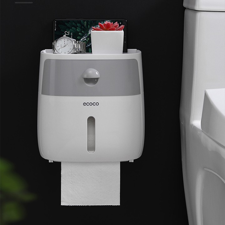 Hộp đựng giấy vệ sinh ecoco treo tường phòng tắm 2 tầng tiện dụng, đồ gia dụng FAMAHA