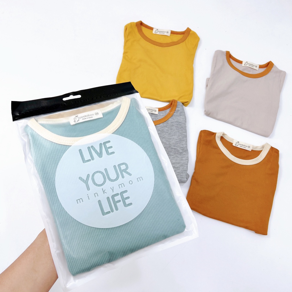 Bộ gân tăm lạnh ngắn tay Peekaboo phong cách Hàn Quốc cho bé trai bé gái