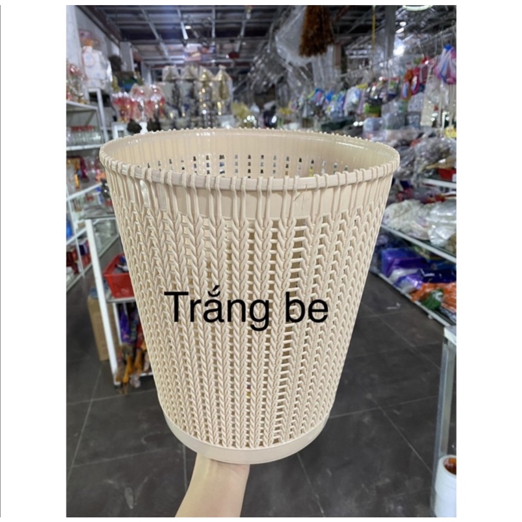 Sọt nhựa giả đan mây Việt Nhật. To R25cm, C28cm; Trung R20cm, C25cm; Nhỏ R15cm, C18cm.