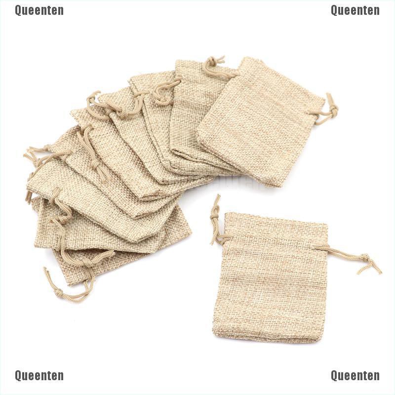 Bộ 10 túi vải jute dây thắt thiết kế đựng quà đám cưới cổ điển tiện lợi