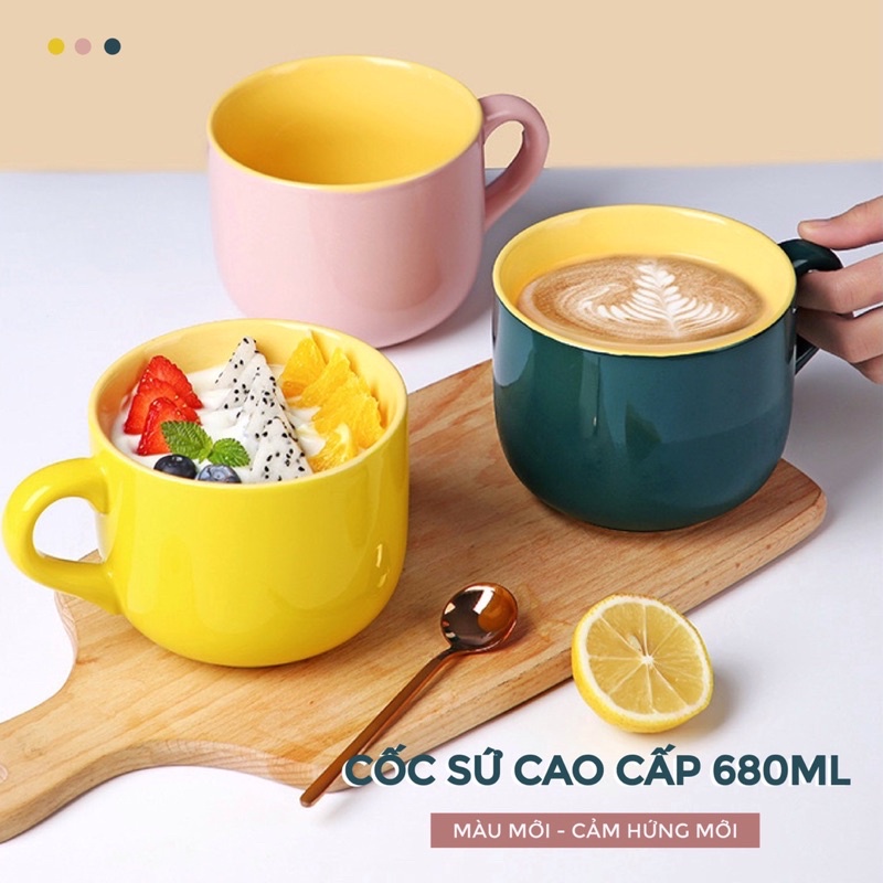 [CAO CẤP - 5 MÀU] Cốc sứ, Ly sứ EESOME DECOR siêu to khổng lồ 680ml quà tặng sinh nhật, Noel, Valentine đẹp