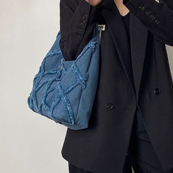 ❦◇Túi Xách Tote Chất Liệu Denim Kích Thước Lớn Phối Tua Rua Phong Cách Thời Trang Mới 2022 Dành Cho Nữ