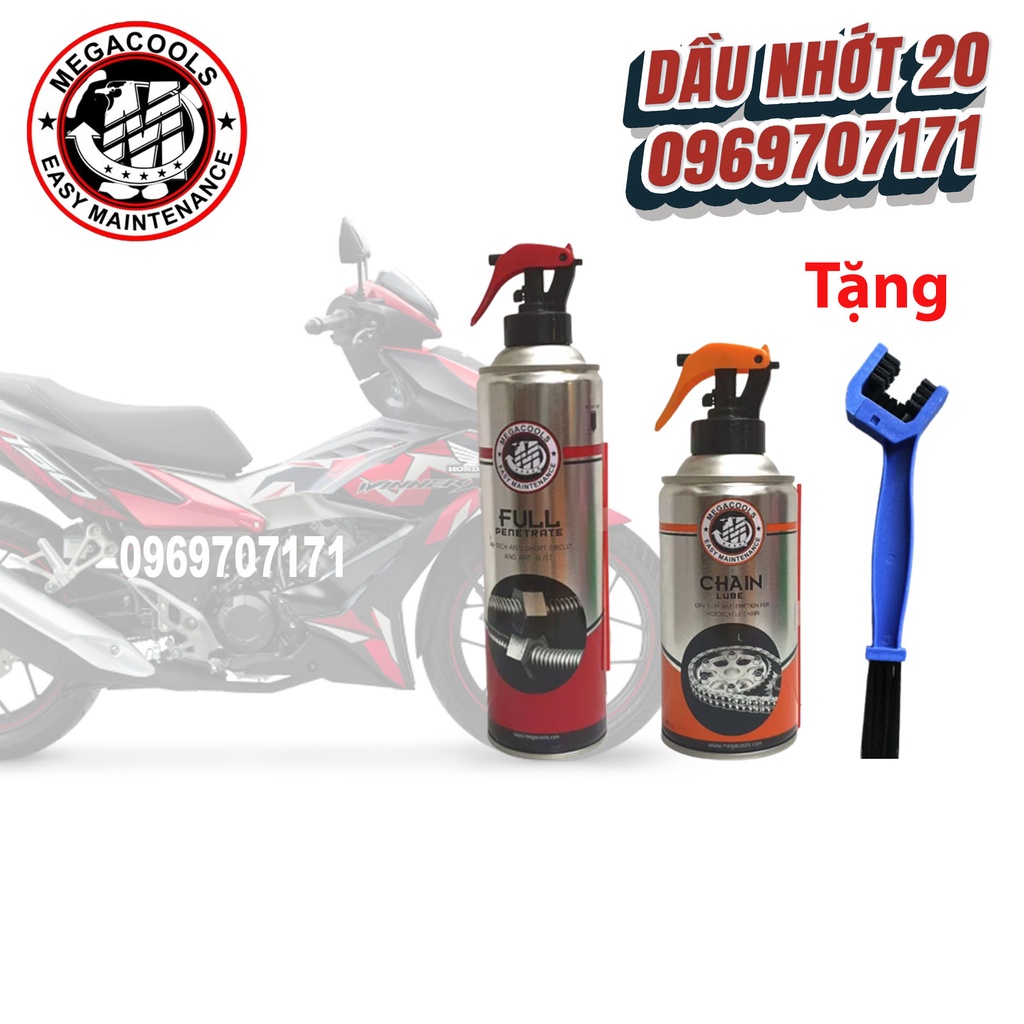 MEGACOOLS Bộ bảo dưỡng sên xích Chai xịt vệ sinh sên, rửa sên, Chainlube Ultralube Penetrate + bàn chải