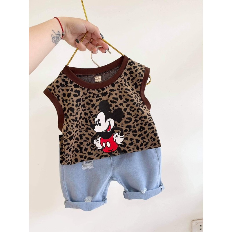 set áo beo mickey quần jean bé trai