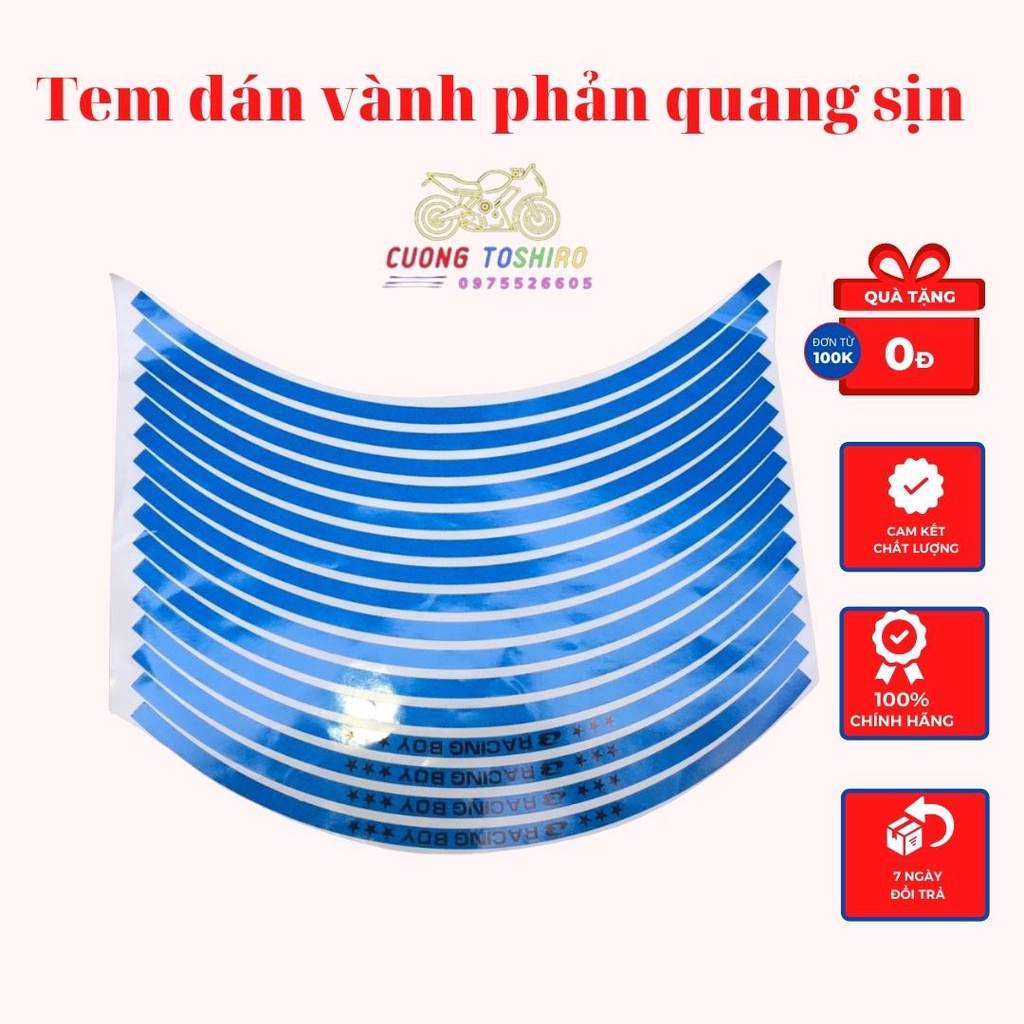 Tem phản quang in chữ Racingboy dán vành xe chính hãng 3M kiểu màu xanh đỏ trắng vàng chống nước dính cực chắc