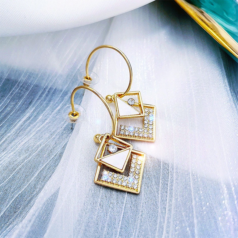 Bông Tai Mạ Bạc 925 Dáng Dài Hình Vuông Phong Cách Hàn Quốc Thời Trang