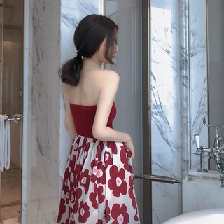 ĐẦM HOA ĐỎ CÚP NGỰC - V1006