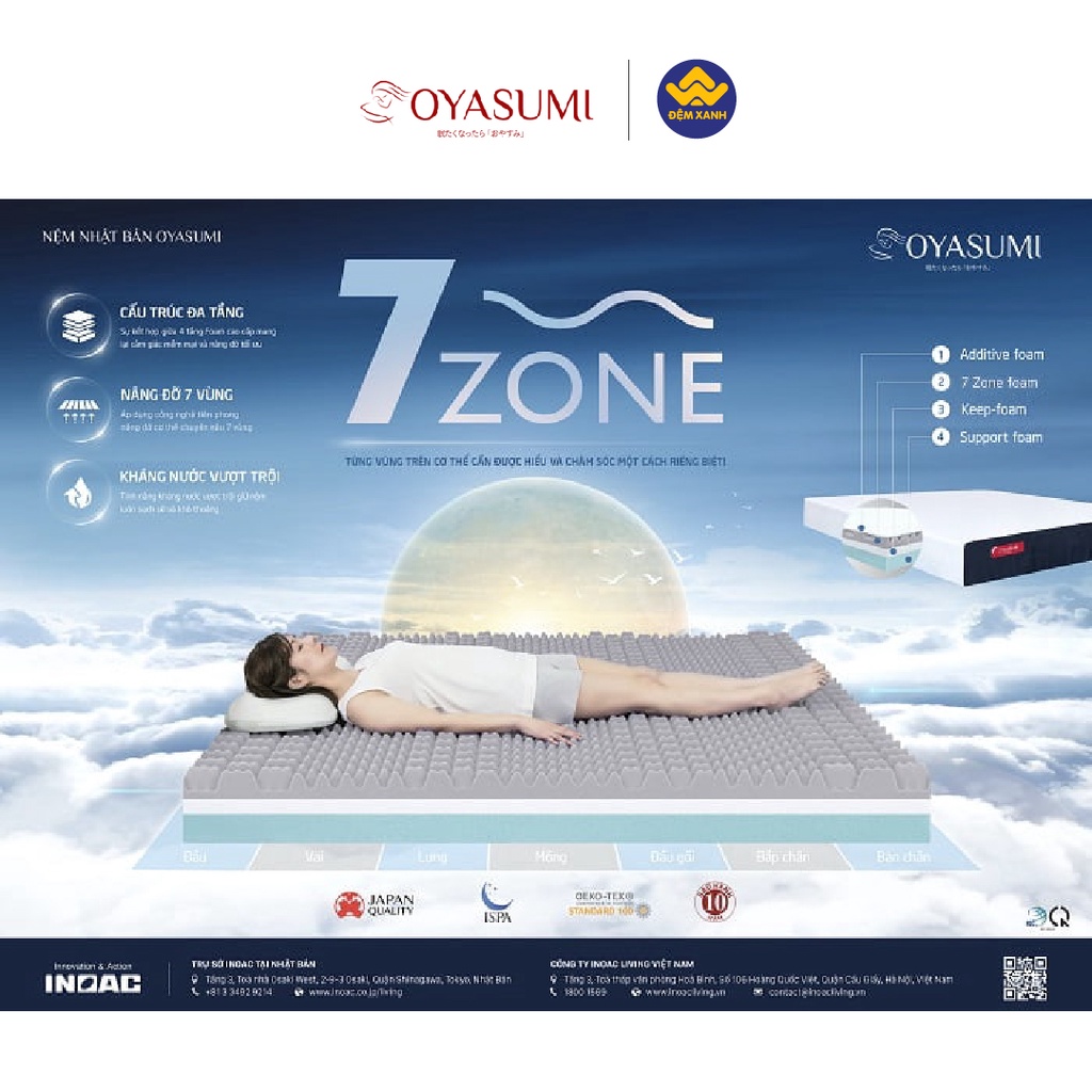 Đệm Foam Nhật Bản Oyasumi 7 Zone