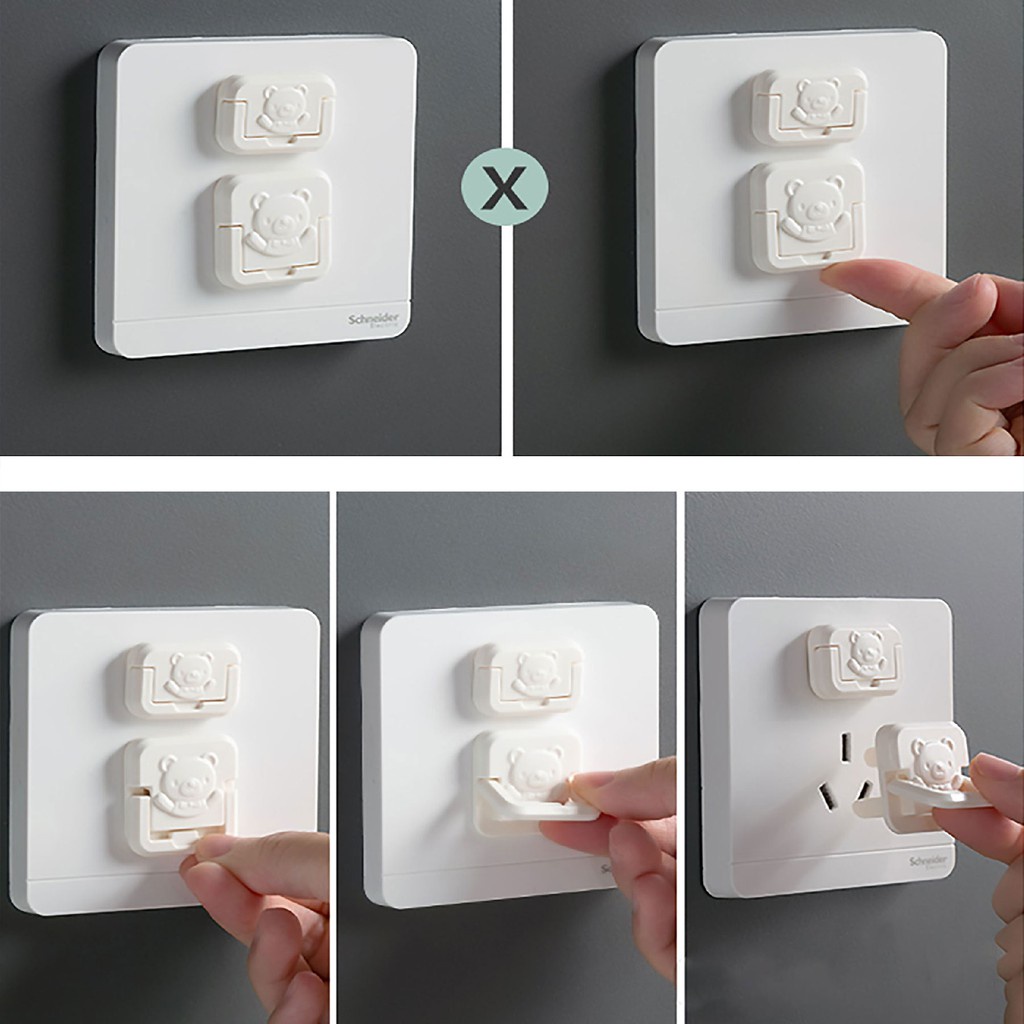 Nút chặn ổ điện gấu trắng chống giật chống cháy an toàn cho bé