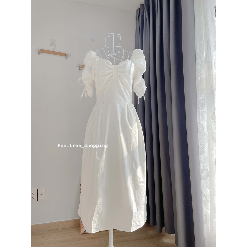 Đầm Trắng Dài Cúp Ngực Tay Phồng Thắt Nơ Hai Lớp Mặc Đi Tiệc, Đi Chơi, Kỷ Yếu (Hình Thật) | BigBuy360 - bigbuy360.vn