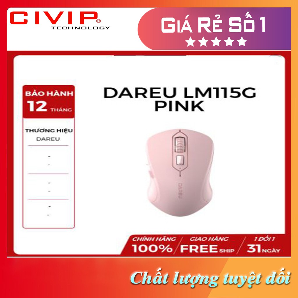Chuột không dây DAREU LM115G Pink