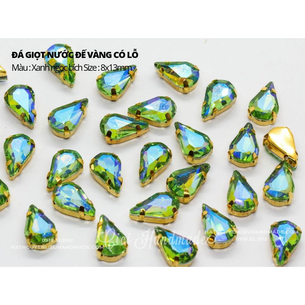 Set 10 hạt đá giọt nước nhọn đế vàng 6*10 mm 8*13mm Cici Handmade chuyên hạt đá hạt pha lê hạt cườm hạt trang sức tự làm