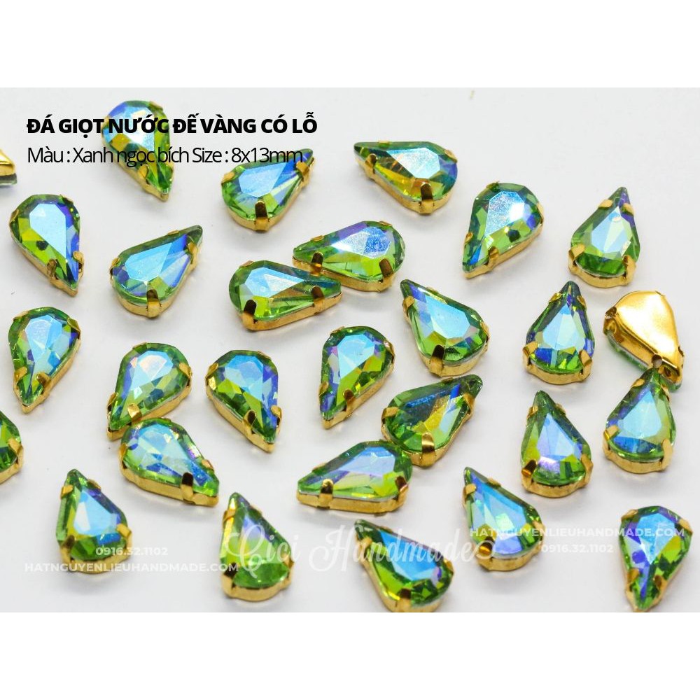 Set 10 hạt đá giọt nước nhọn đế vàng 8x13mm Cici Handmade chuyên hạt đá hạt pha lê hạt cườm hạt trang sức tự làm