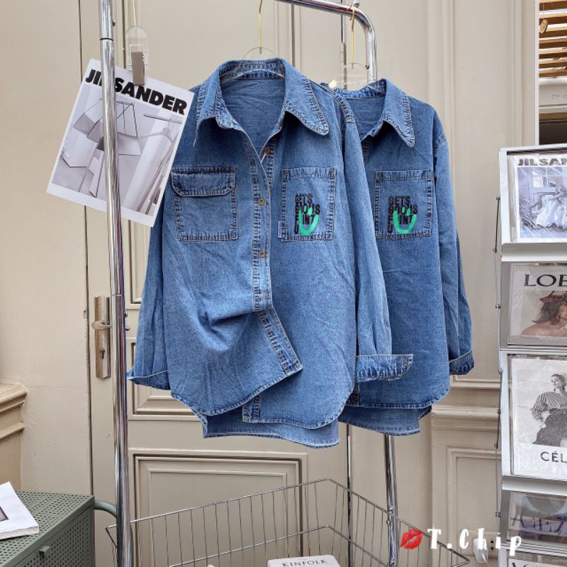 Áo sơmi jean chữ túi lệch hàng QCL1