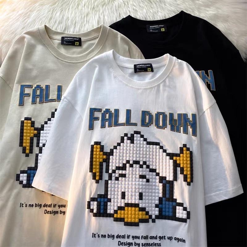 Áo phông in nổi form rộng tay lỡ FALL DOWN VỊT DONAL áo thun tay lỡ Unisex Local HT Fashion