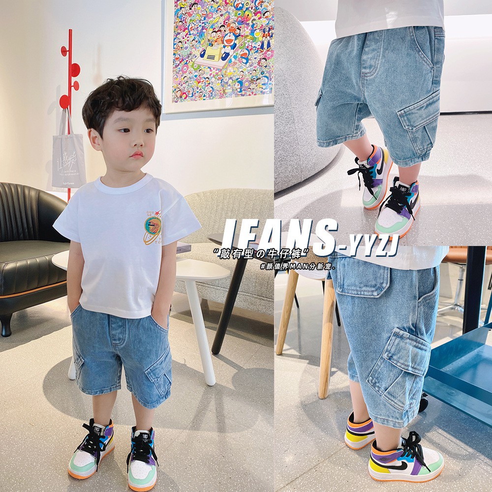 Quần short bò bé trai XILIBA Quảng Châu - Quần sooc jean trẻ em Kunkid