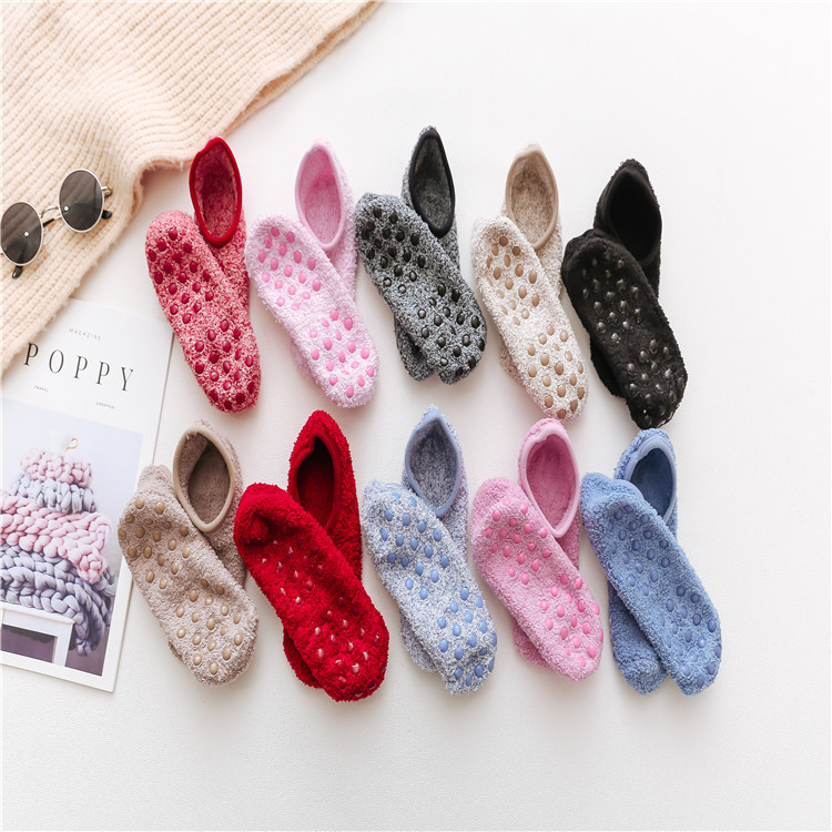 Vớ cổ thấp chất liệu lông cừu san hô xù lông chống trượt giữ ấm mùa đông