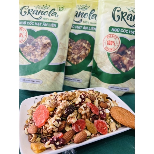Granola ăn kiêng siêu hạt ngũ cốc giảm cân không đường ít yến mạch bổ sung dinh dưỡng premium 500g