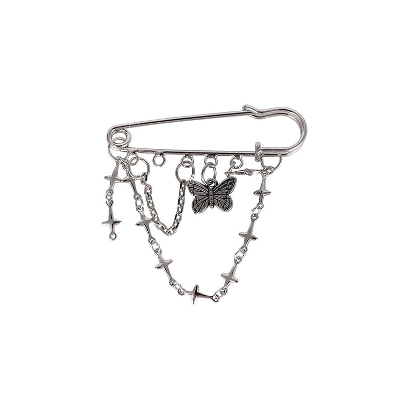 Ghim cài áo 22699 hình bướm phối dây xích thánh giá phong cách Hàn Quốc thời trang cho nam nữ