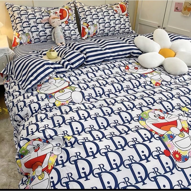 Bộ Drap & Chăn Phao Cotton Poly Doremon Dior