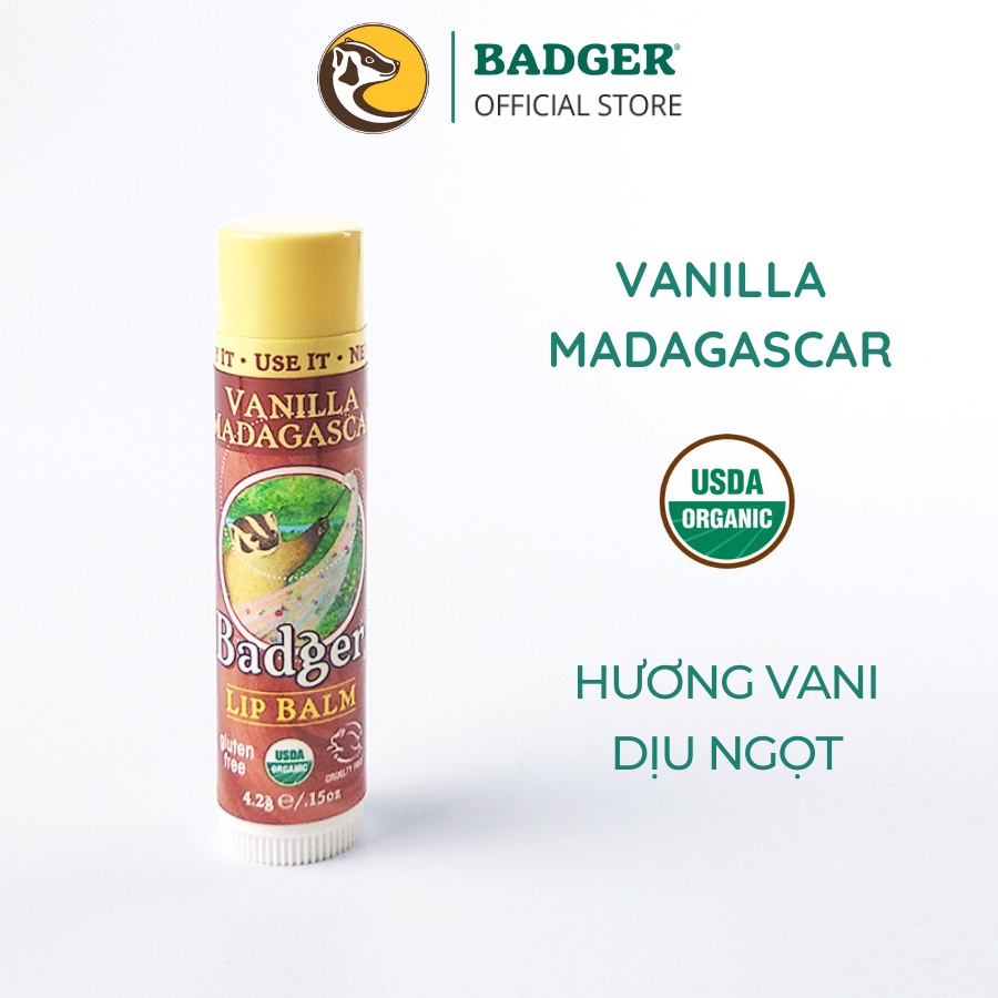 Son dưỡng môi hữu cơ Vanilla Madagascar BADGER Lip Balm USDA Organic - 4.2g