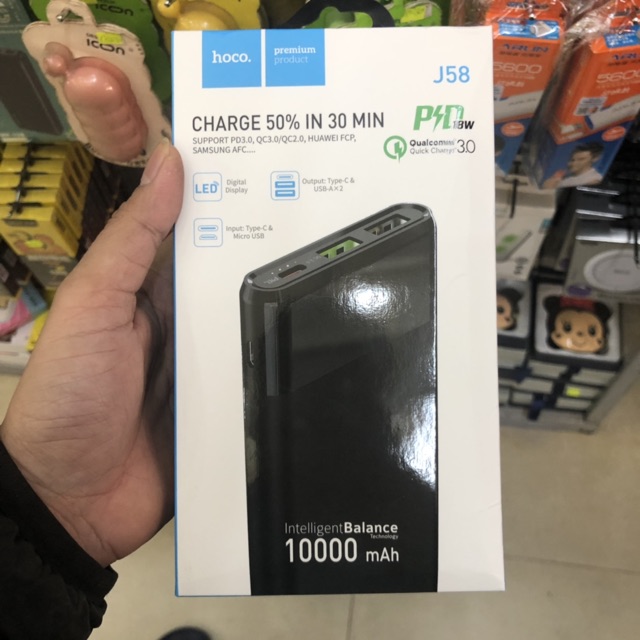 PIN SẠC DỰ PHÒNG HOCO J58 10.000mAh có PD và QC 3.0 giúp sạc nhanh có đèn báo dung lượng pin