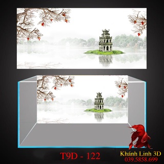 Tranh 3D Bể Cá Cảnh Mẫu Cây Đào Hồ Gươm  - Tranh Bể Cá Có Sẵn Keo Dán, Tặng Kèm Bộ Dụng Cụ Dán Tranh