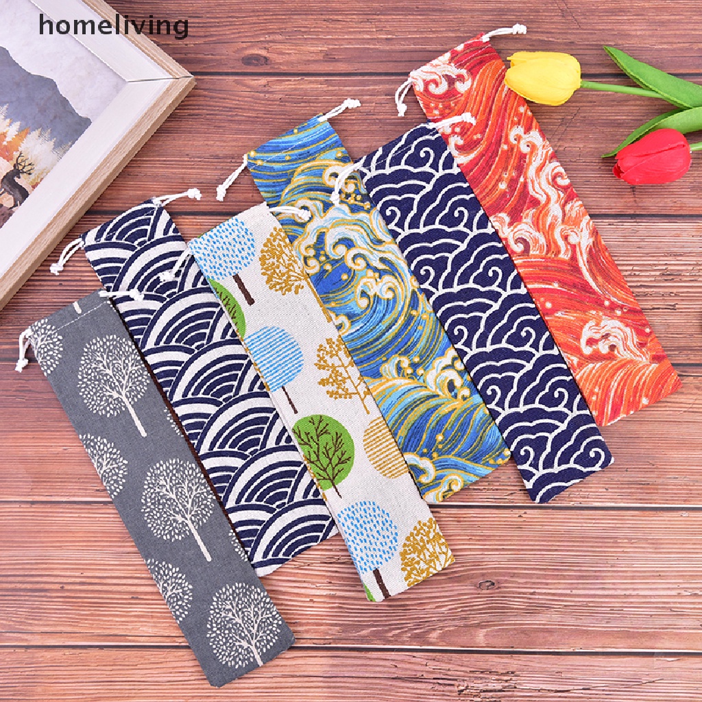 Túi Dây Rút Đựng Muỗng Đũa Bằng Vải Lanh Cotton Tiện Dụng