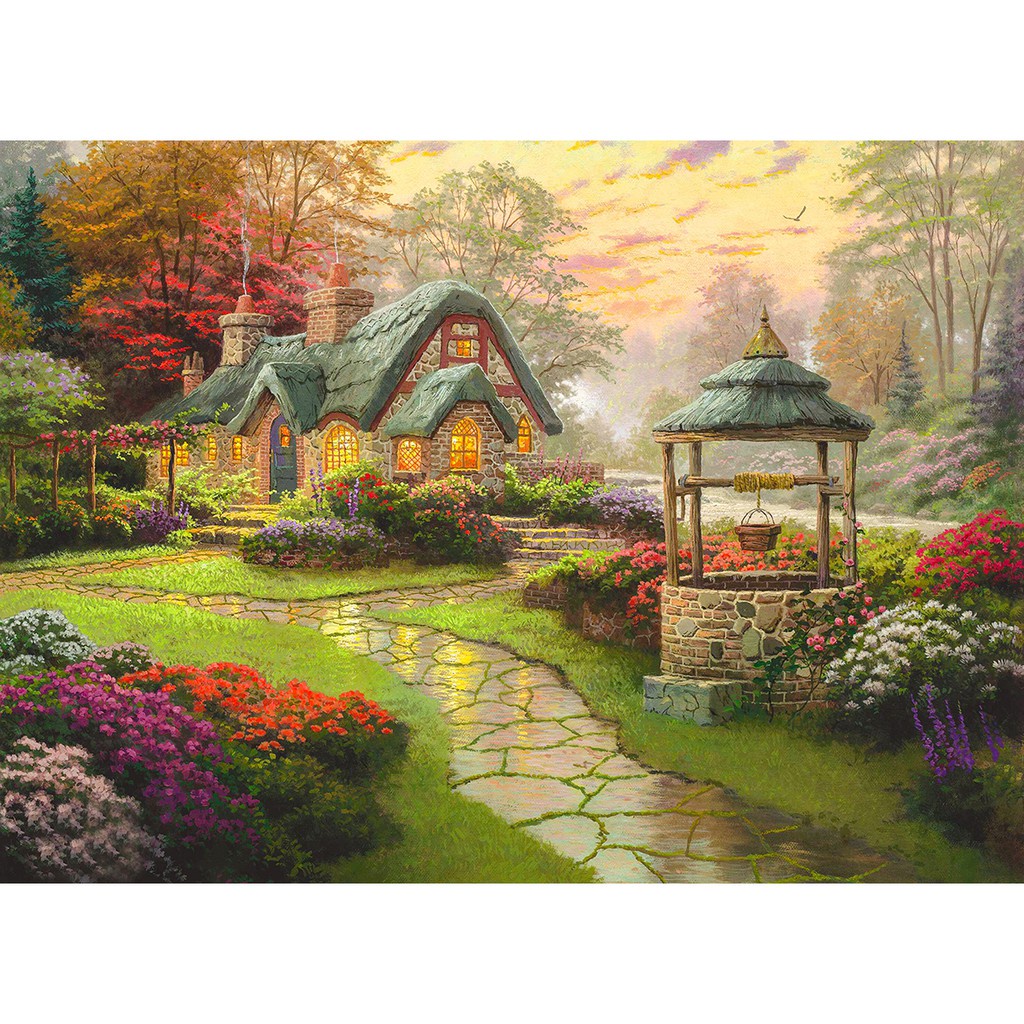Tranh ghép hình Tini Puzzle 450 mảnh bằng giấy Cottage and Wishing Well - có nhận in theo yêu cầu tranh xếp hình 36x50