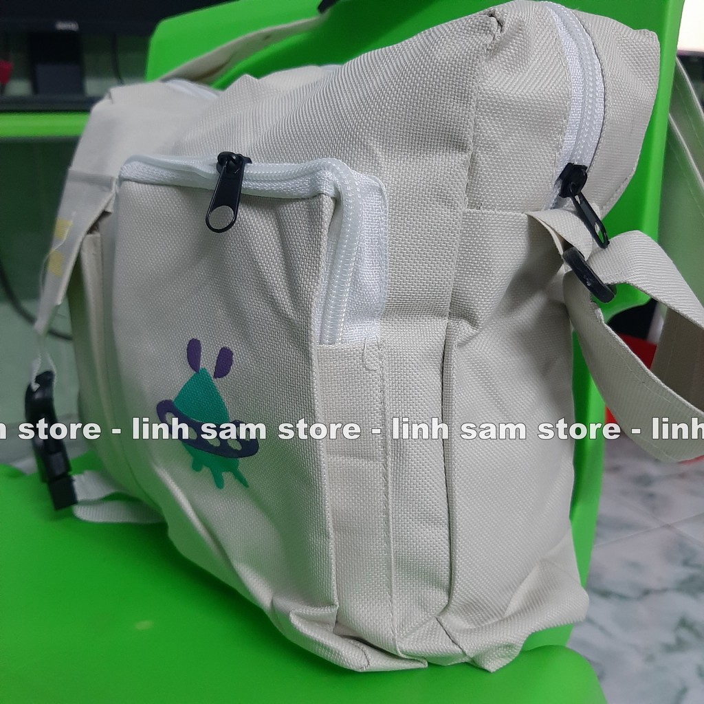 Túi xách đeo chéo nữ kiểu dáng mini bag Hàn Quốc thời trang canvas khóa kéo hai ngăn ngang chữ DANGER NO TOUCHING