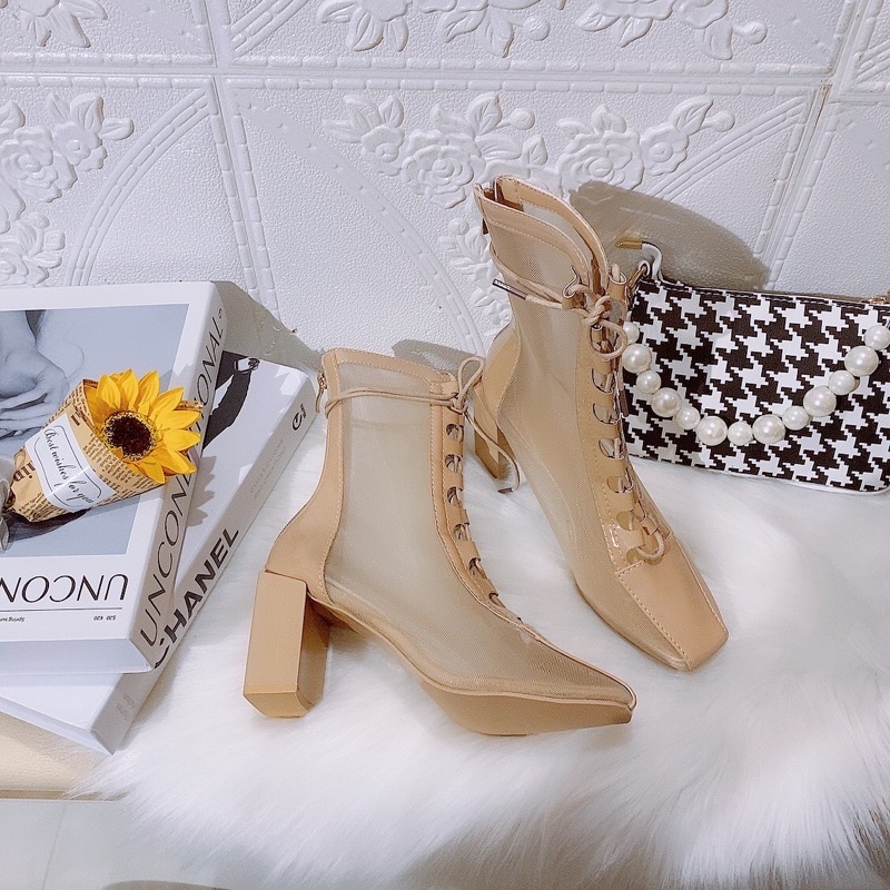 BỐT NỮ 7 PHÂN ❤️FREESHIP ❤️ GIÀY BỐT CỔ LỬNG LƯỚI BUỘC DÂY THỜI THƯỢNG ÔM CHÂN ĐỈNH CỦA ĐỈNH (1583)