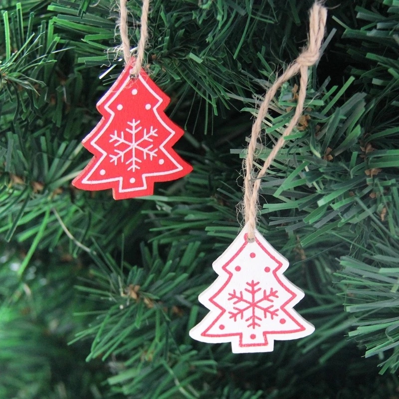 Set 12 Phụ Kiện Treo Trang Trí Cây Thông Noel Bằng Gỗ Hình Trái Tim / Bông Tuyết DIY