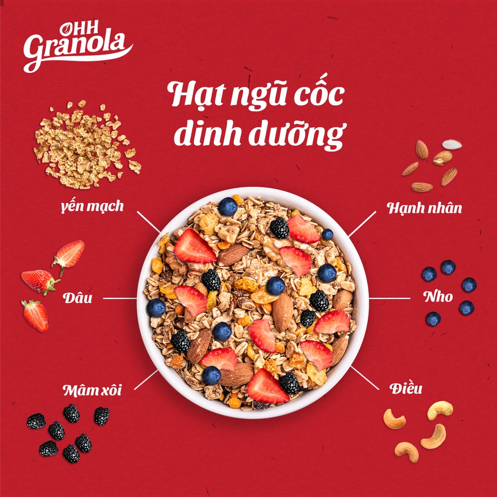 DATE Mới Combo 2 Ngũ Cốc Ăn Kiêng Nguyên Hạt Ohh Granola (Power + Healthy), Yến mạch, hạt óc chó, mắc ca, socola