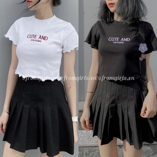 Áo croptop thun gân viền bèo, áo croptop Cute and Psycho hottrend 2021 - CR01