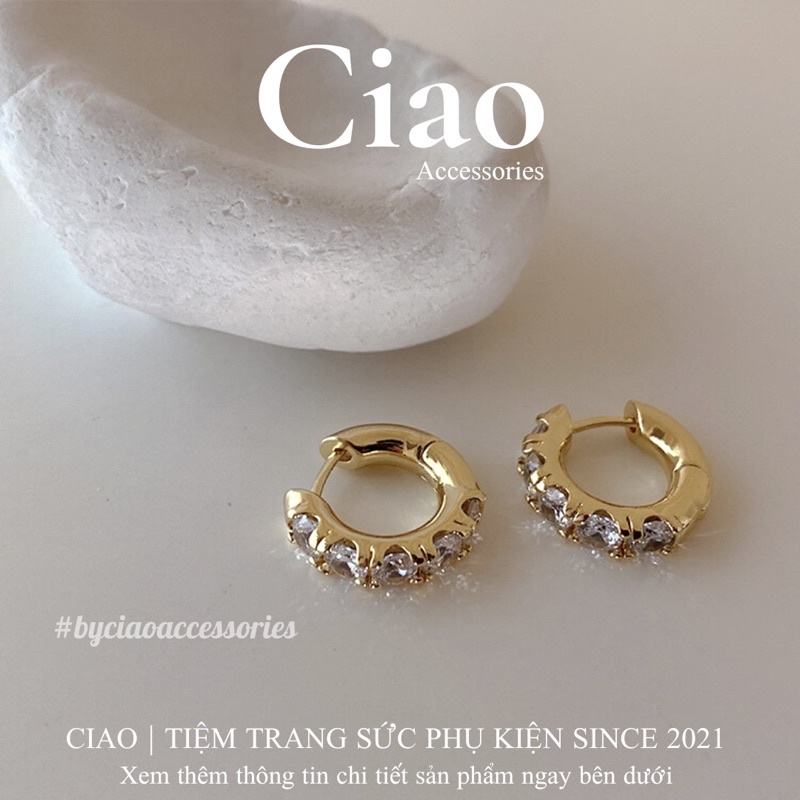 [TRENDY] Khuyên tai/ Bông tai mạ bạc S925 thiết kế đính đá sang trọng Christabel Ciao