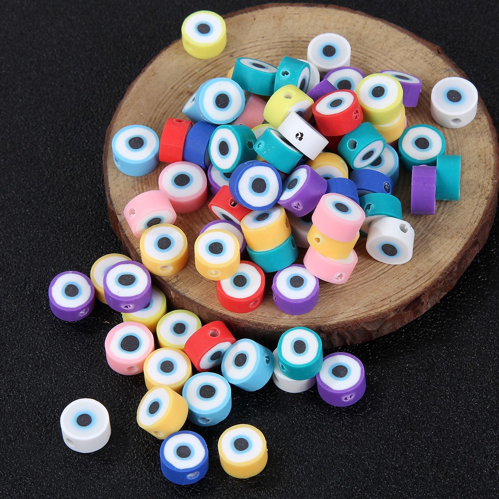 Set 100 hạt nhựa hình mắt quỷ tròn độc đáo làm đồ trang sức thủ công
